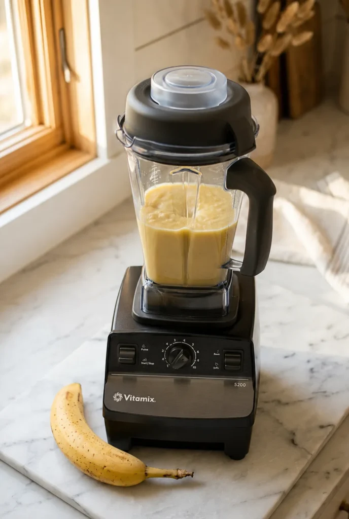 smooth banana puree in food processor for 3 ingredient banana bread recipe