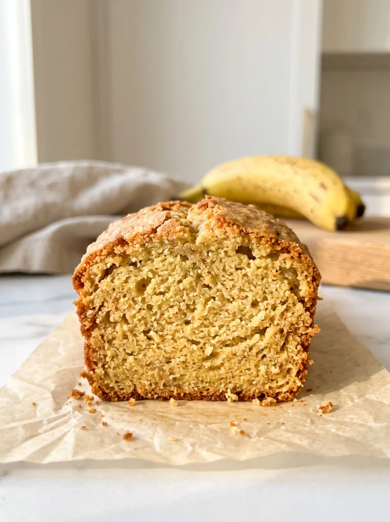 almond flour banana bread crumb texture close-up showing moist golden interior
