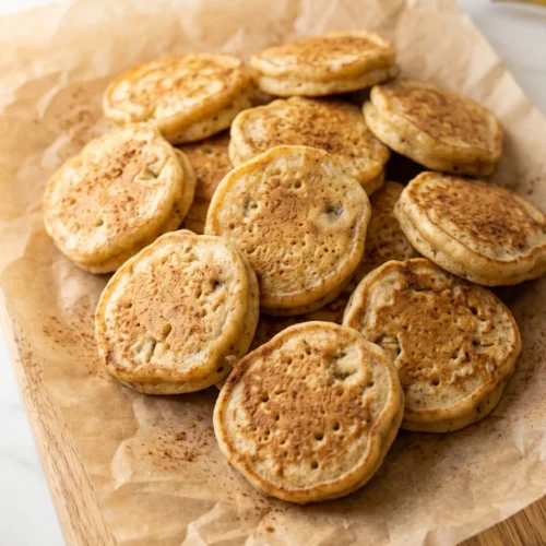 Banana pancakes for baby recipe card — 3-ingredient, no added sugar, soft and golden